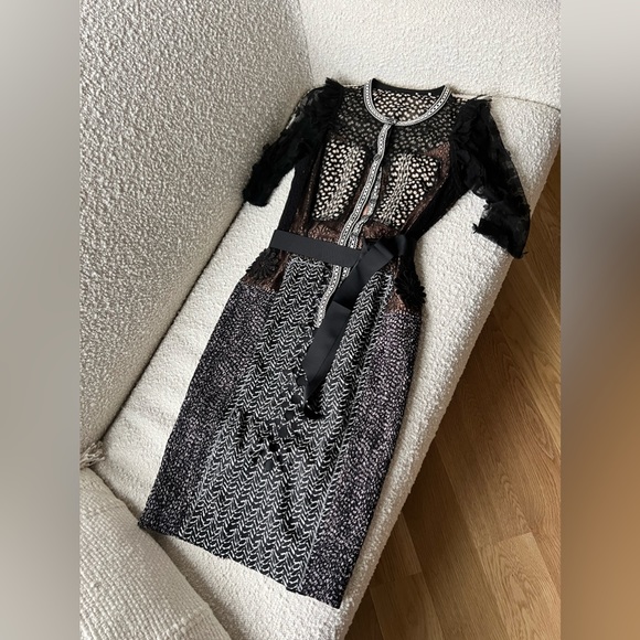 Pristine condition dress - Bryan Lars Allusione Sheath black 0 PETITE with tie - Picture 10 of 14